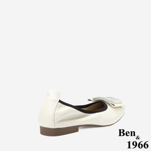 Ben&1966 高級頭層牛皮高雅方鑽包鞋-米白(248192)