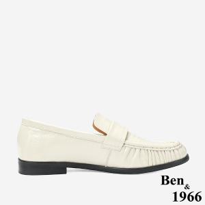 Ben&1966 高級質感牛油皮抓皺線條感樂福鞋-米白(248122)