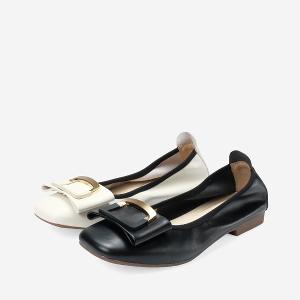 Ben&1966 高級頭層牛皮氣質金屬方釦包鞋-黑(248201)