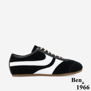 Ben&1966 高級頭層牛皮舒適百搭復古德訓鞋-黑(248141)