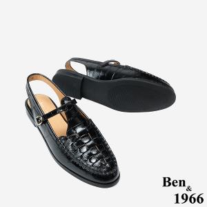 Ben&1966 高級質感牛油皮編織後空樂福鞋-黑(248131)