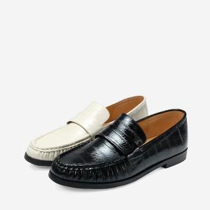 Ben&1966 高級質感牛油皮抓皺線條感樂福鞋-黑(248121)