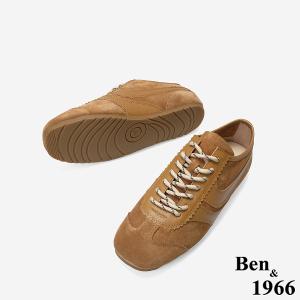 Ben&1966 高級頭層牛皮舒適百搭復古德訓鞋-卡其(248143)