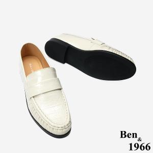 Ben&1966 高級質感牛油皮抓皺線條感樂福鞋-米白(248122)
