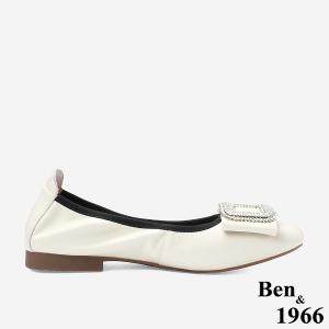 Ben&1966 高級頭層牛皮高雅方鑽包鞋-米白(248192)