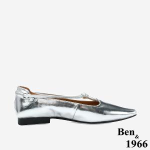 Ben&1966 高級質感牛油皮高雅扭結尖頭低跟包鞋-銀(248212)