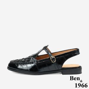 Ben&1966 高級質感牛油皮編織後空樂福鞋-黑(248131)