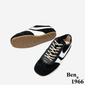 Ben&1966 高級頭層牛皮舒適百搭復古德訓鞋-黑(248141)