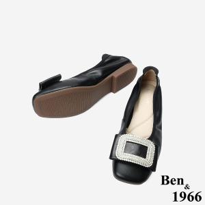 Ben&1966 高級頭層牛皮高雅方鑽包鞋-黑(248191)