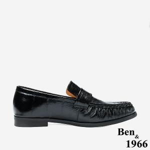 Ben&1966 高級質感牛油皮抓皺線條感樂福鞋-黑(248121)