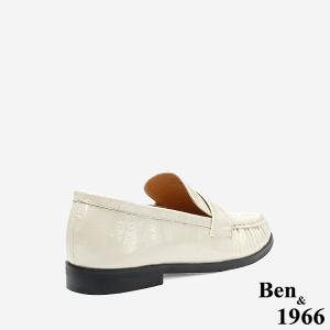 Ben&1966 高級質感牛油皮抓皺線條感樂福鞋-米白(248122)