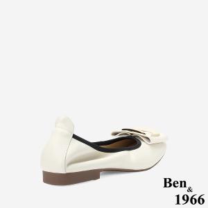 Ben&1966 高級頭層牛皮氣質金屬方釦包鞋-米白(248202)