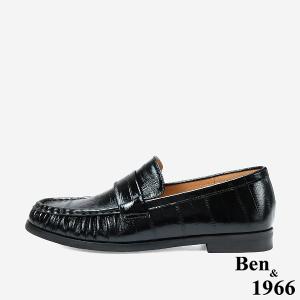 Ben&1966 高級質感牛油皮抓皺線條感樂福鞋-黑(248121)