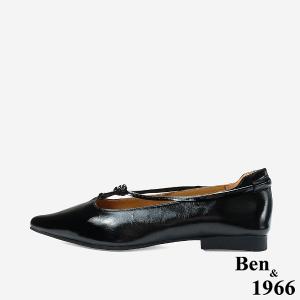 Ben&1966 高級質感牛油皮高雅扭結尖頭低跟包鞋-黑(248211)