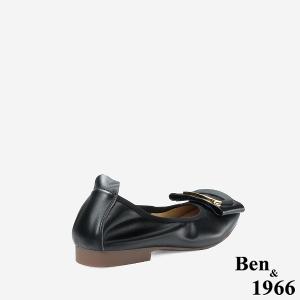 Ben&1966 高級頭層牛皮氣質金屬方釦包鞋-黑(248201)