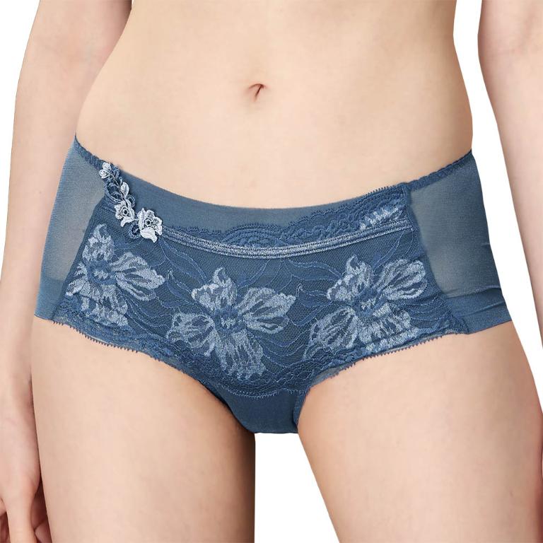 【思薇爾】花菱魅影系列M-XL蕾絲刺繡中低腰平口女內褲(星塵藍)