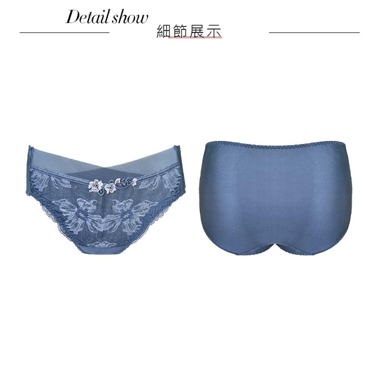 【思薇爾】花菱魅影系列M-XXL蕾絲刺繡中腰三角女內褲(星塵藍)