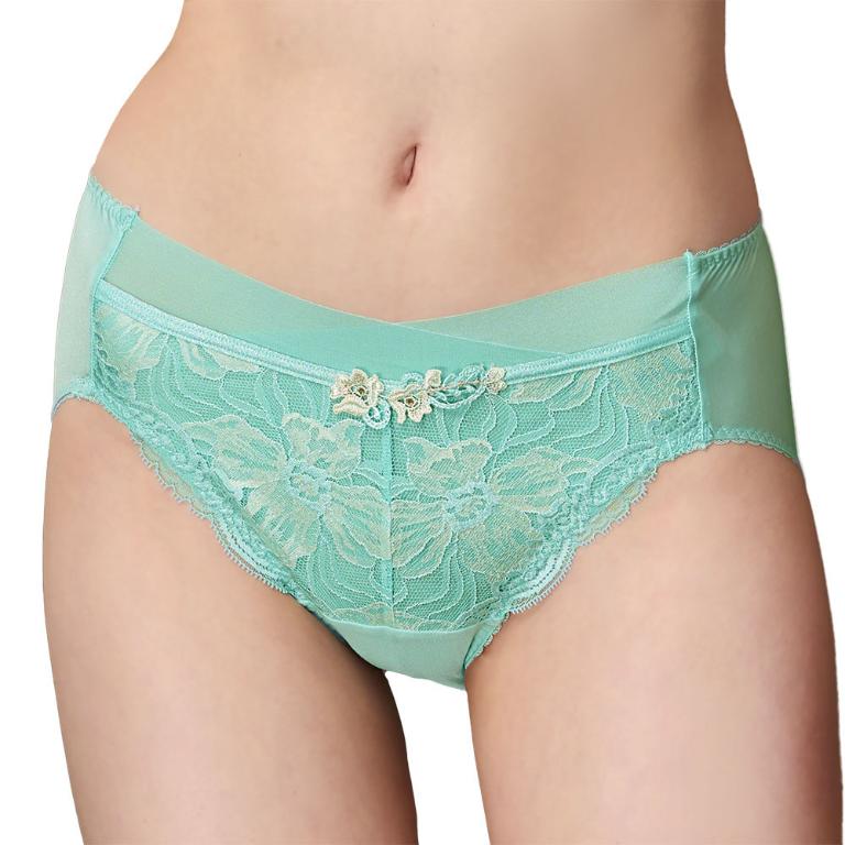 【思薇爾】花菱魅影系列M-XXL蕾絲刺繡中腰三角女內褲(仙湖綠)