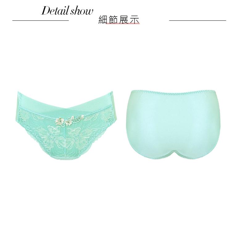 【思薇爾】花菱魅影系列M-XXL蕾絲刺繡中腰三角女內褲(仙湖綠)