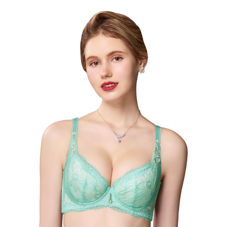 【思薇爾】花菱魅影系列C-F罩軟鋼圈背心型蕾絲刺繡集中包覆女內衣(仙湖綠)