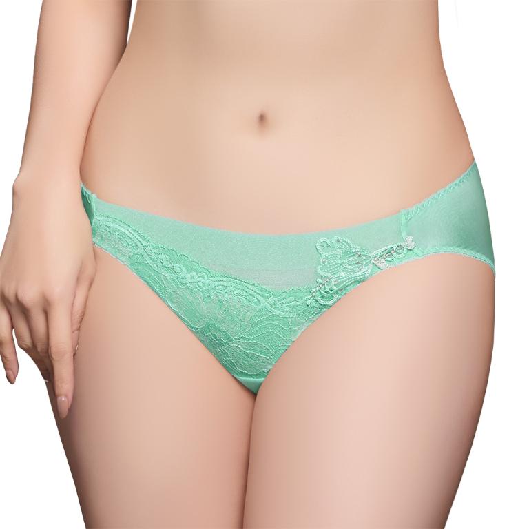 【思薇爾】花菱魅影系列M-XL蕾絲刺繡低腰三角女內褲(仙湖綠)