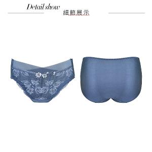 【思薇爾】花菱魅影系列M-XXL蕾絲刺繡中腰三角女內褲(星塵藍)