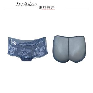 【思薇爾】花菱魅影系列M-XL蕾絲刺繡中低腰平口女內褲(星塵藍)