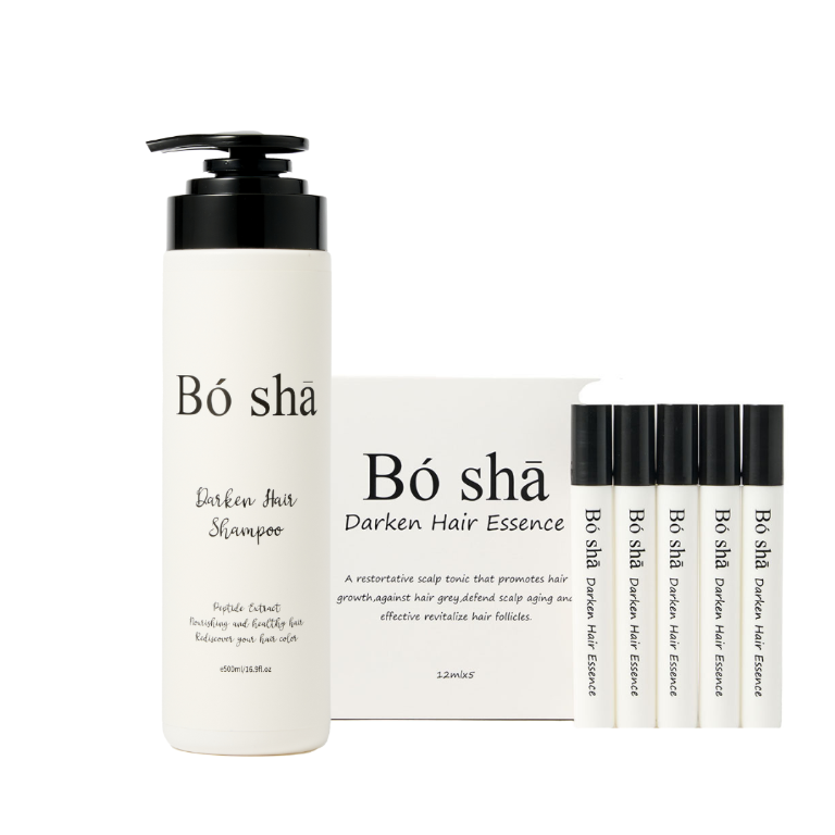 POSA｜Bó Shā 植萃喚黑養髮賦活組-植萃喚黑洗髮露500ml+植萃喚黑養髮精華滾珠瓶*1盒(預防白髮適用)