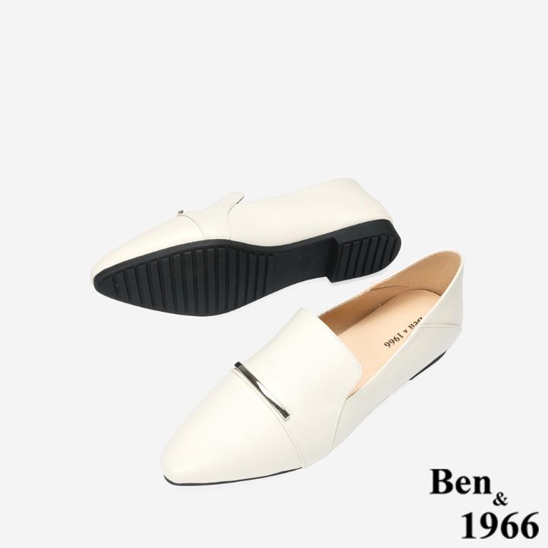 Ben&1966 高級質感牛皮優雅舒適樂福鞋-米白(248292)