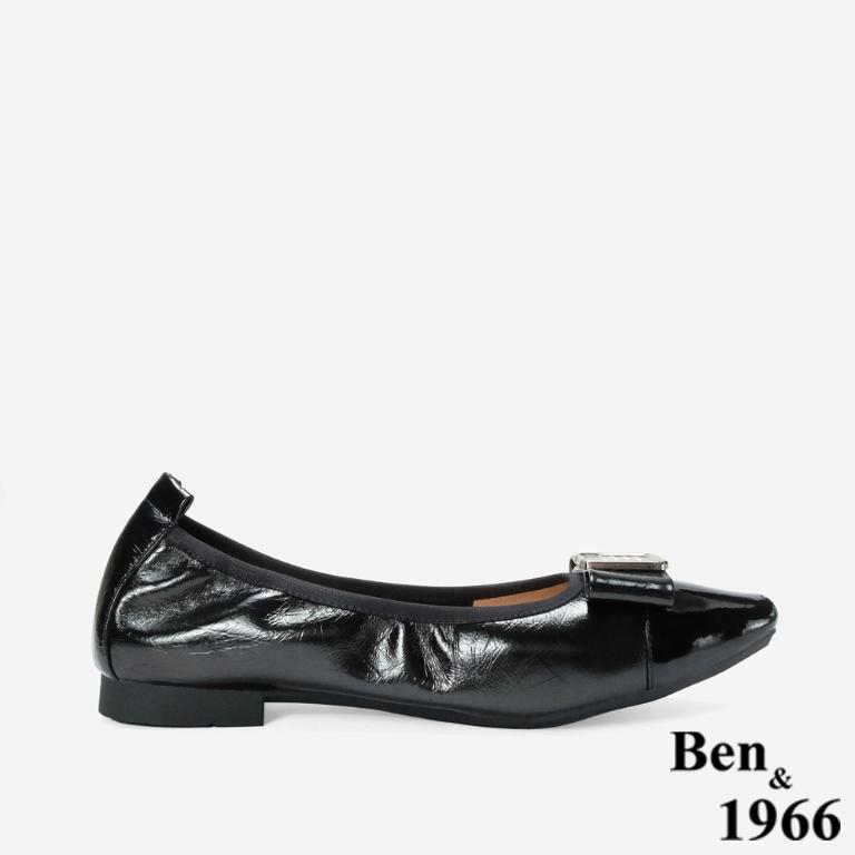 Ben&1966 高級質感牛皮銀釦方頭包鞋-黑(248251)