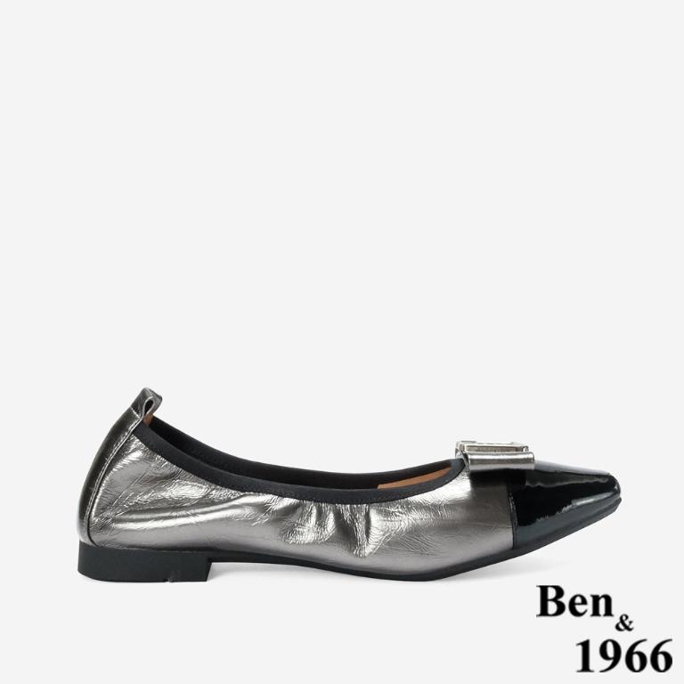 Ben&1966 高級質感牛皮銀釦方頭包鞋-銀灰(248252)