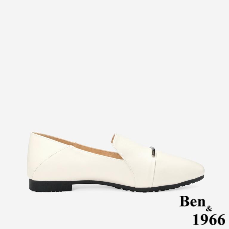 Ben&1966 高級質感牛皮優雅舒適樂福鞋-米白(248292)
