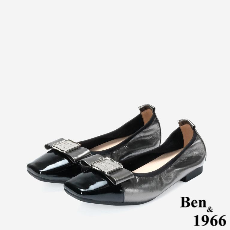Ben&1966 高級質感牛皮銀釦方頭包鞋-銀灰(248252)