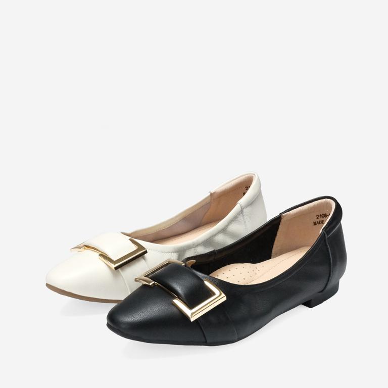 Ben&1966 高級頭層牛皮氣質小眾方釦包鞋-黑(248301)