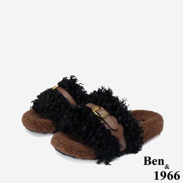 Ben&1966 秋冬可愛泰迪熊毛絨拖-黑(248051)