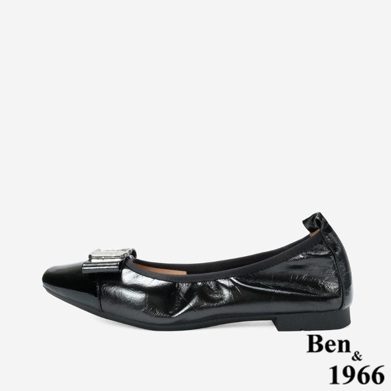 Ben&1966 高級質感牛皮銀釦方頭包鞋-黑(248251)