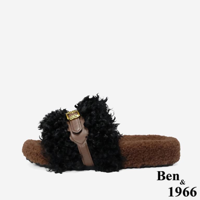Ben&1966 秋冬可愛泰迪熊毛絨拖-黑(248051)
