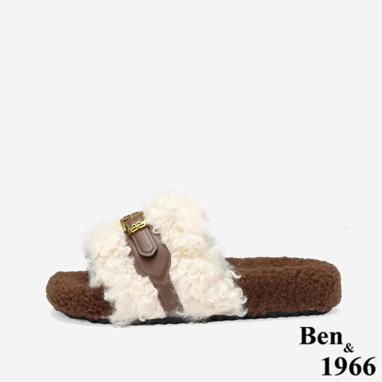 Ben&1966 秋冬可愛泰迪熊毛絨拖-米白(248053)