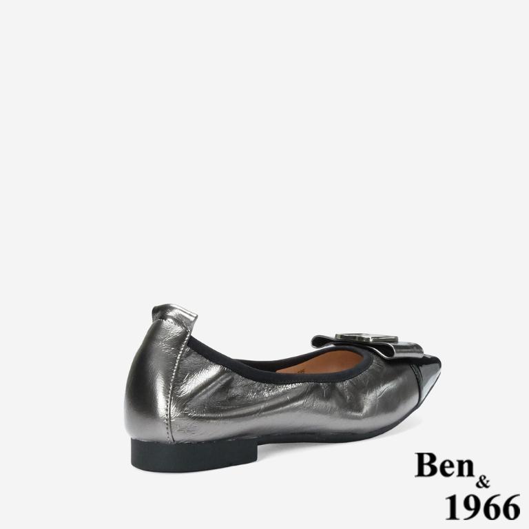 Ben&1966 高級質感牛皮銀釦方頭包鞋-銀灰(248252)