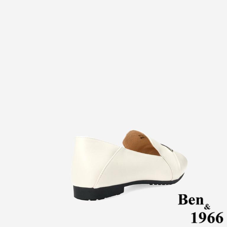 Ben&1966 高級質感牛皮優雅舒適樂福鞋-米白(248292)