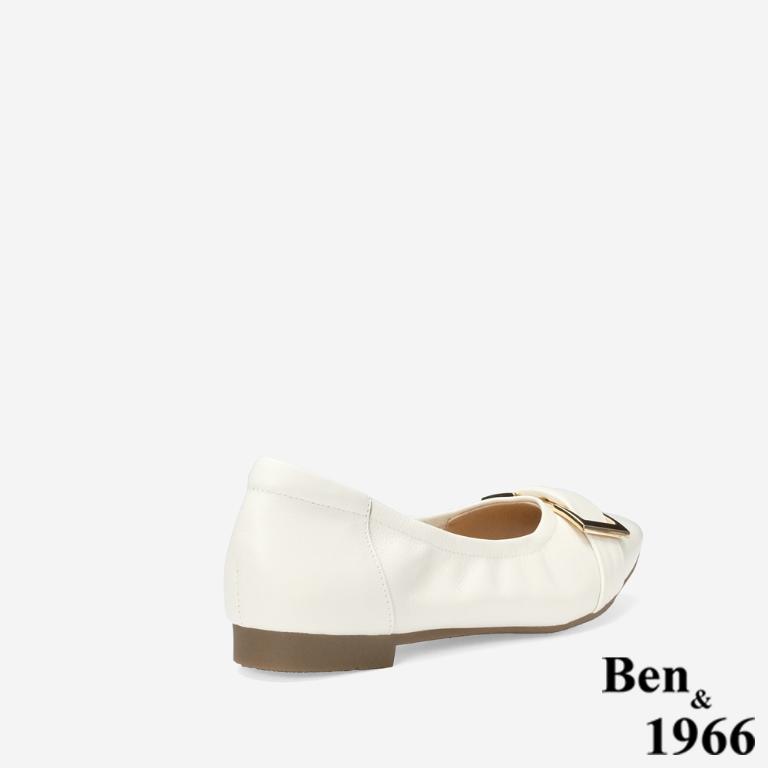 Ben&1966 高級頭層牛皮氣質小眾方釦包鞋-米白(248302)