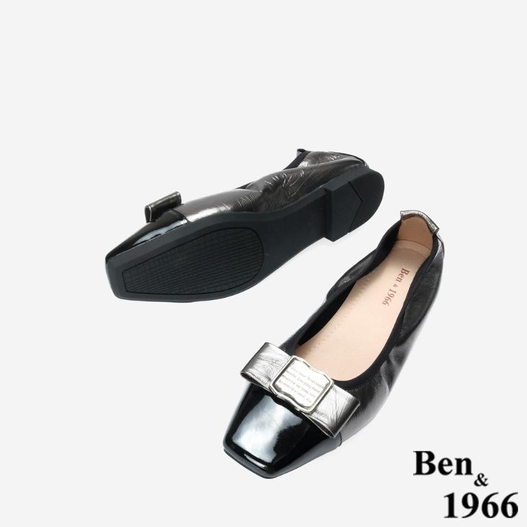 Ben&1966 高級質感牛皮銀釦方頭包鞋-銀灰(248252)