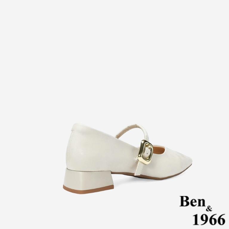 Ben&1966 高級柔軟羊皮低跟氣質瑪莉珍鞋-米白(248172)