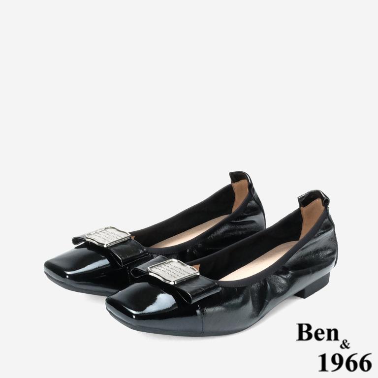 Ben&1966 高級質感牛皮銀釦方頭包鞋-黑(248251)