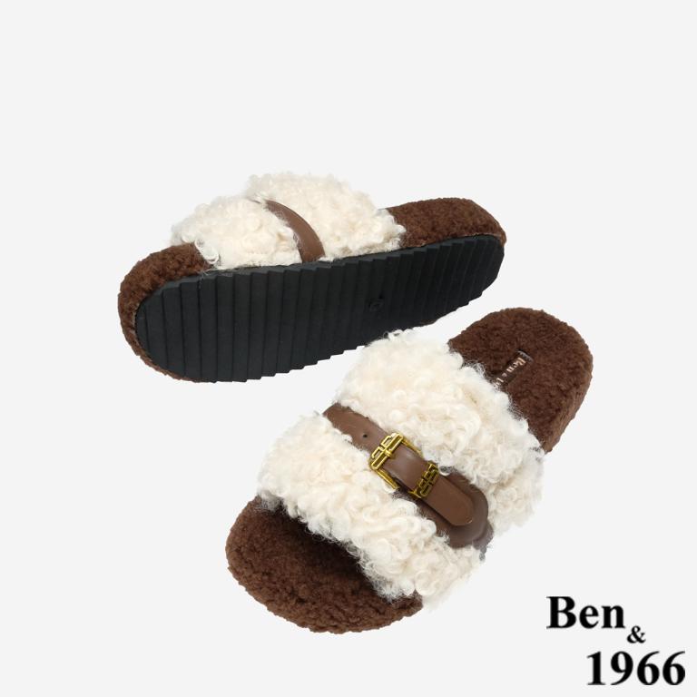 Ben&1966 秋冬可愛泰迪熊毛絨拖-米白(248053)