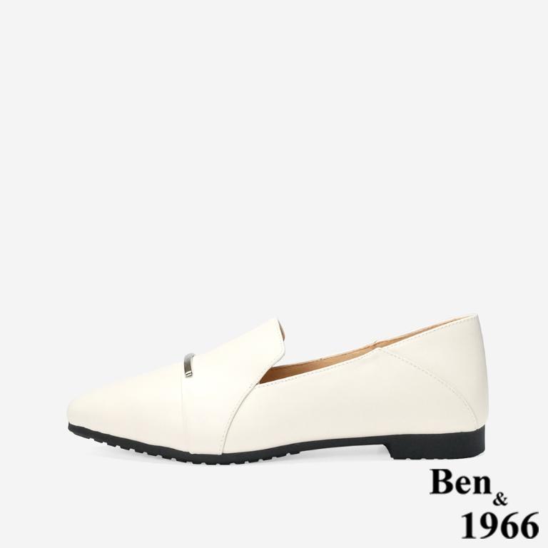 Ben&1966 高級質感牛皮優雅舒適樂福鞋-米白(248292)