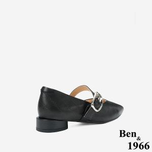 Ben&1966 高級頭層牛皮低跟尖頭瑪莉珍鞋-黑(248101)