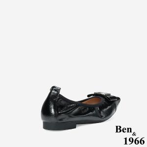 Ben&1966 高級質感牛皮銀釦方頭包鞋-黑(248251)
