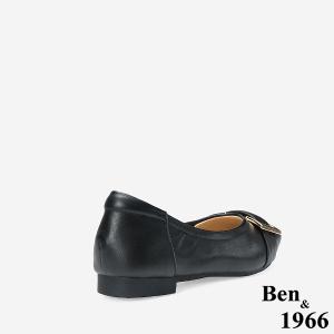 Ben&1966 高級頭層牛皮氣質小眾方釦包鞋-黑(248301)