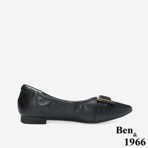 Ben&1966 高級頭層牛皮氣質小眾方釦包鞋-黑(248301)